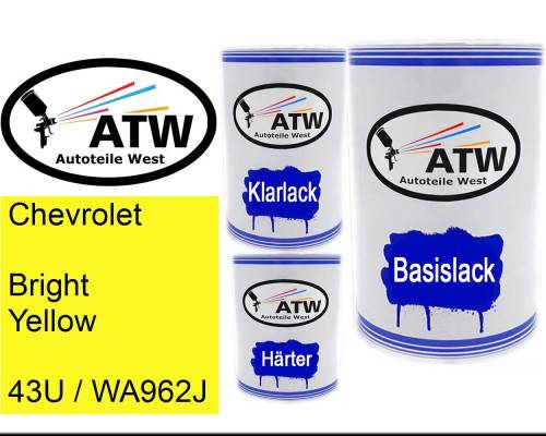 Chevrolet, Bright Yellow, 43U / WA962J: 500ml Lackdose + 500ml Klarlack + 250ml Härter - Set, von ATW Autoteile West.